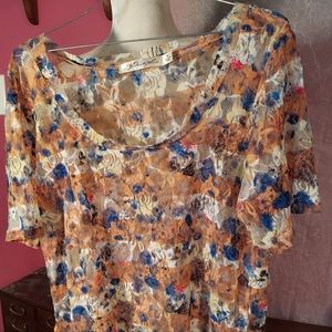 Womans Sheer Floral Lace Striped Shirt / Top from Liberty Love in size XL
